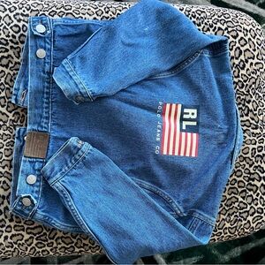Vintage Polo Ralph Lauren USA Flag Trucker Denim Jeans Jacket Boys Size 6/6X